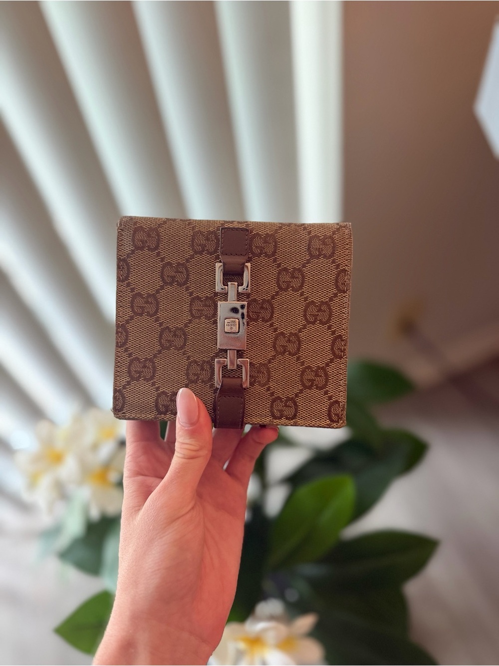 Gucci Brown Monogram Wallet with Silver Hardware